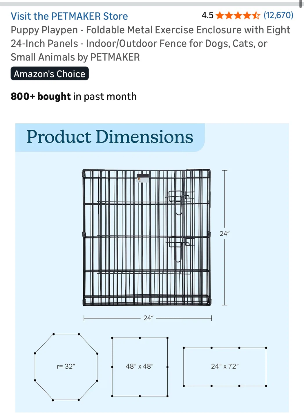 Petmaker Black Metal Play Pen for Pets - photo 2