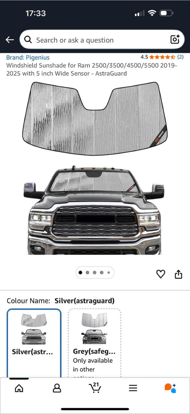 Custom Fit Windshield Sunshade – RAM 2500/3500/4500/5500