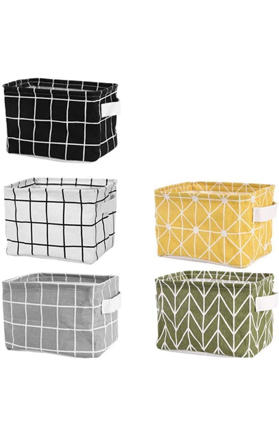 Fabric Storage Baskets (Set of 5) - Assorted Patterns