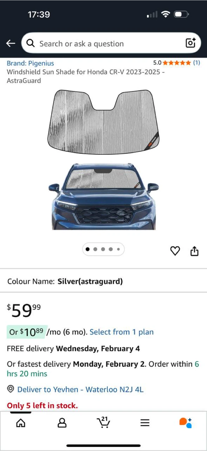 Pigenius Windshield Sun Shade – Honda CR-V 2023–2025