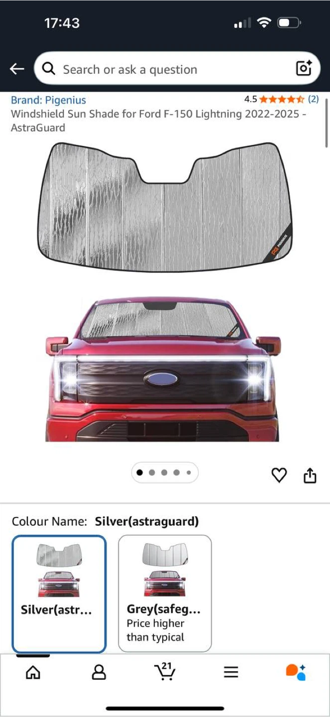 Pigenius Windshield Sun Shade – Ford F-150 Lightning 2022–2025