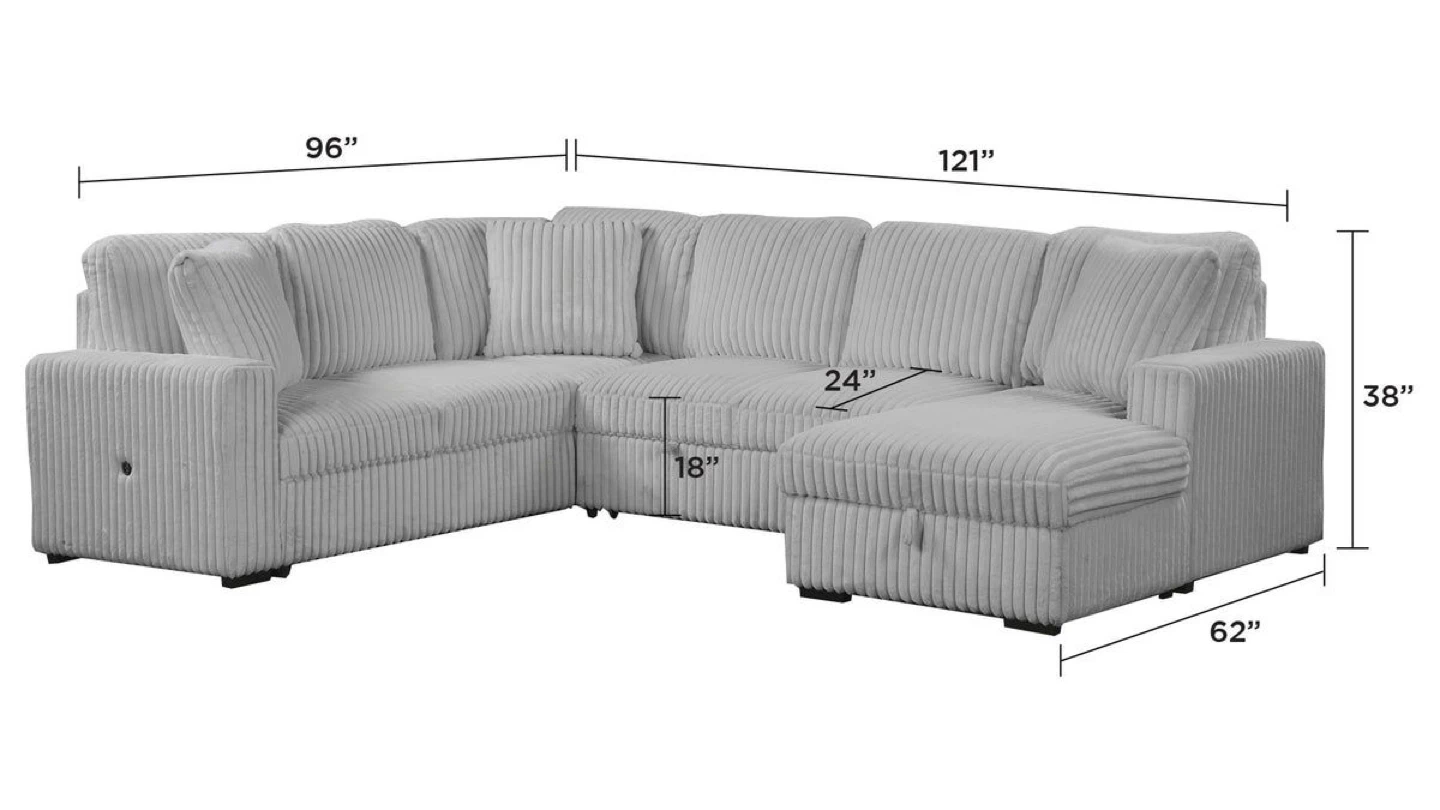 Grey Corduroy Sectional Sofa with Storage - photo 2