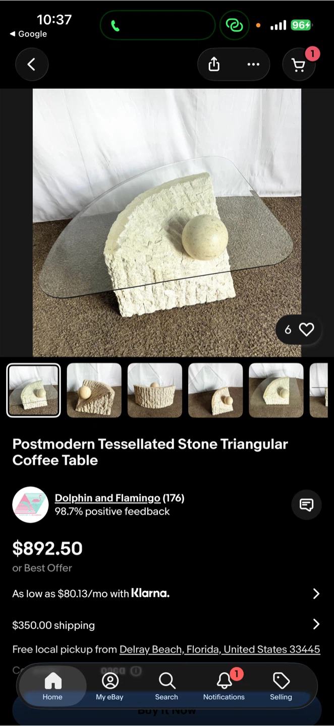 Postmodern Tessellated Stone Triangular Coffee Table - photo 4