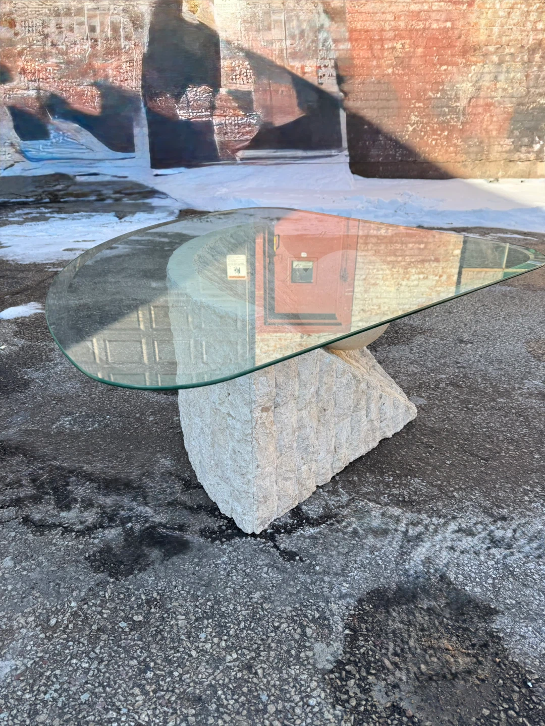 Postmodern Tessellated Stone Triangular Coffee Table - photo 2