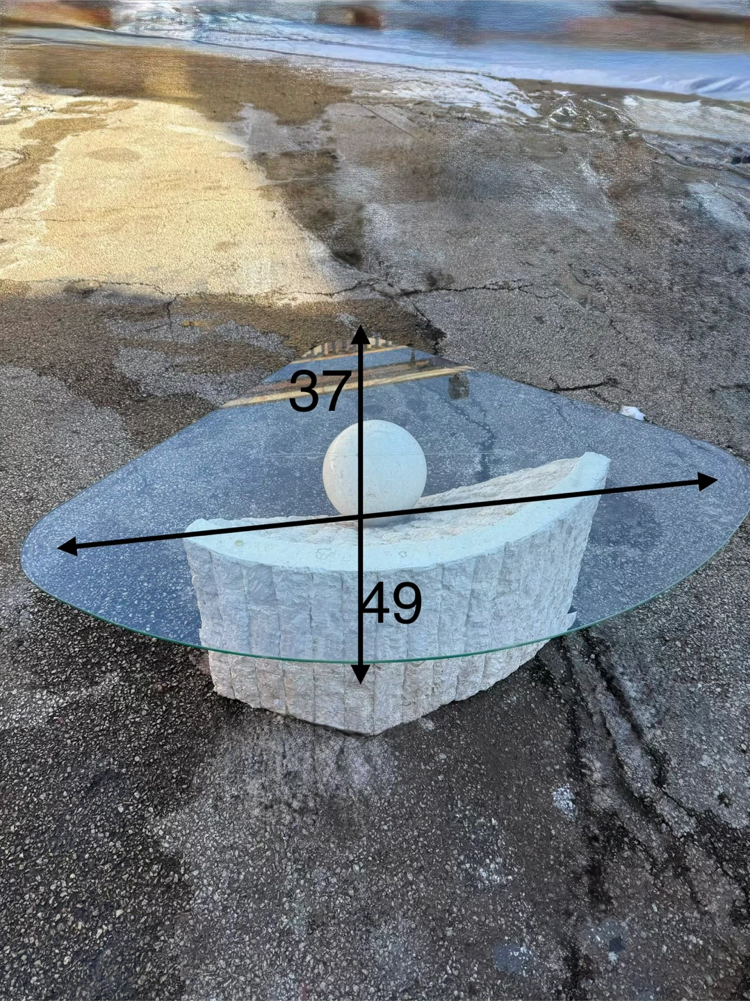 Postmodern Tessellated Stone Triangular Coffee Table