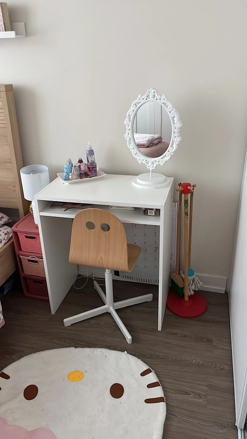 White Vanity Desk with Ornate Mirror