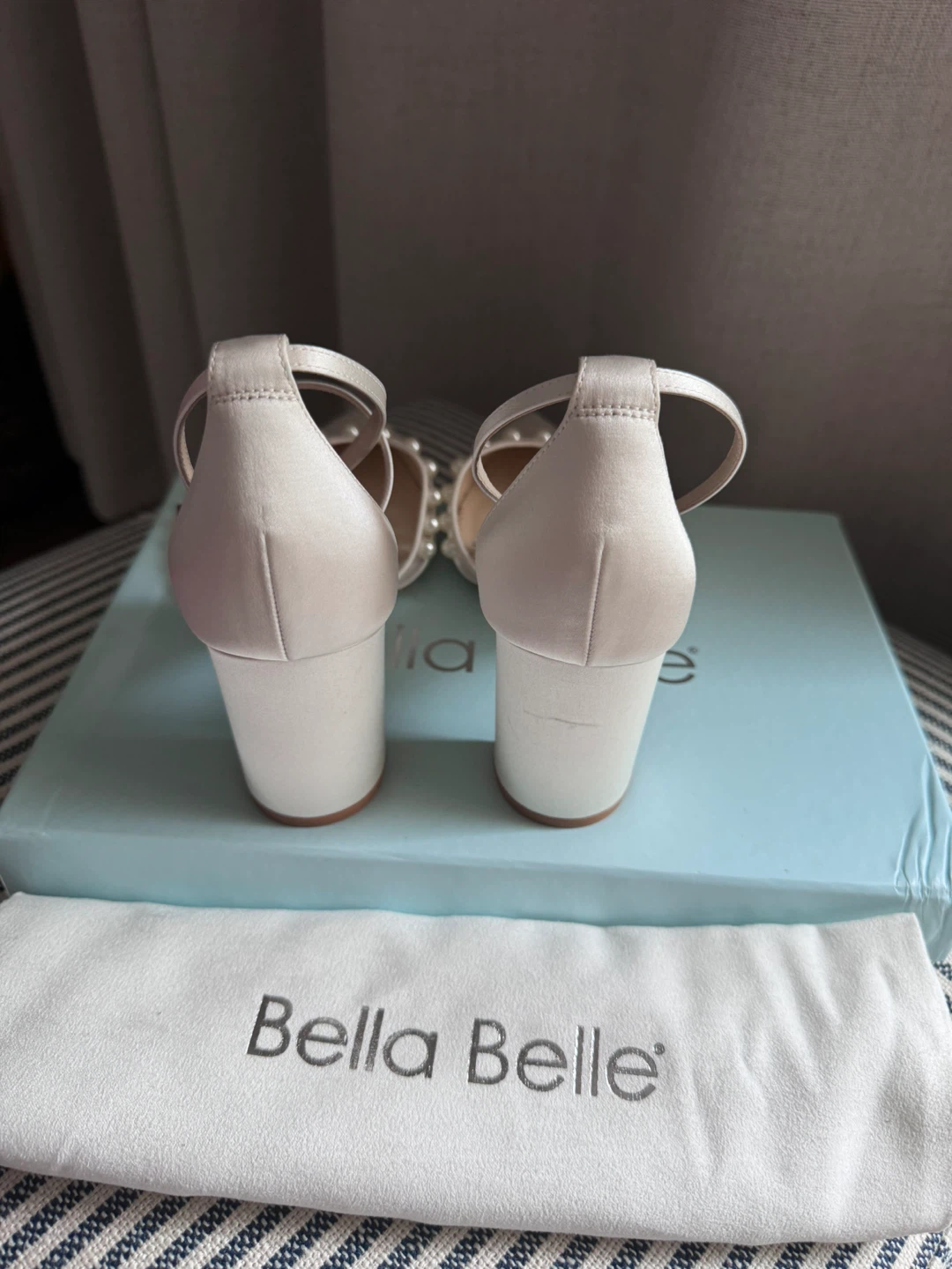 Bella Belle White Satin Pearl Embellished Heels - photo 2