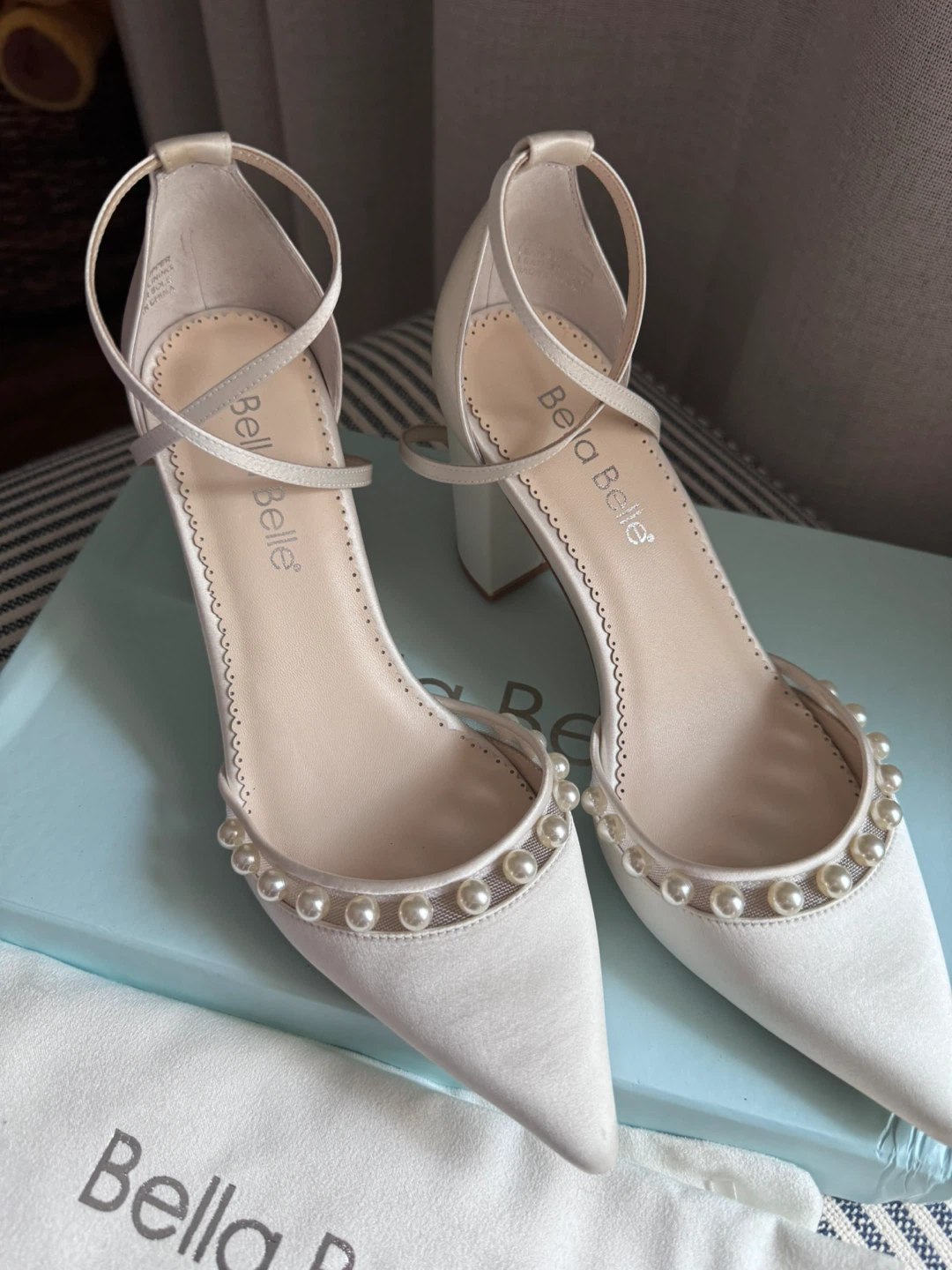 Bella Belle White Satin Pearl Embellished Heels