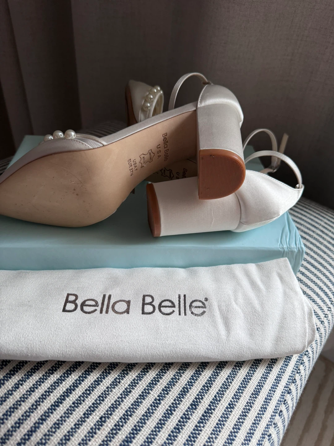 Bella Belle White Satin Pearl Embellished Heels - photo 3