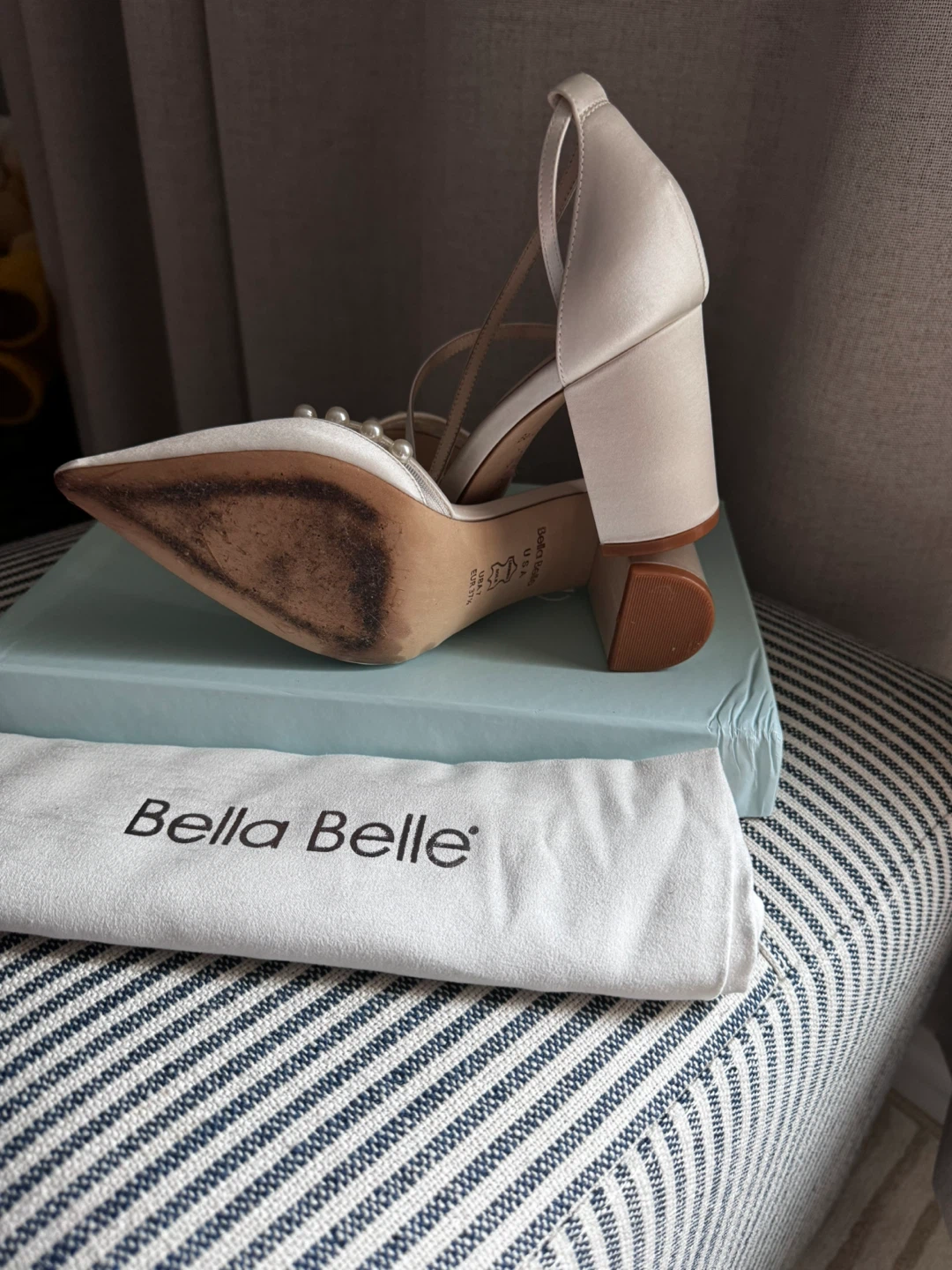 Bella Belle White Satin Pearl Embellished Heels - photo 4