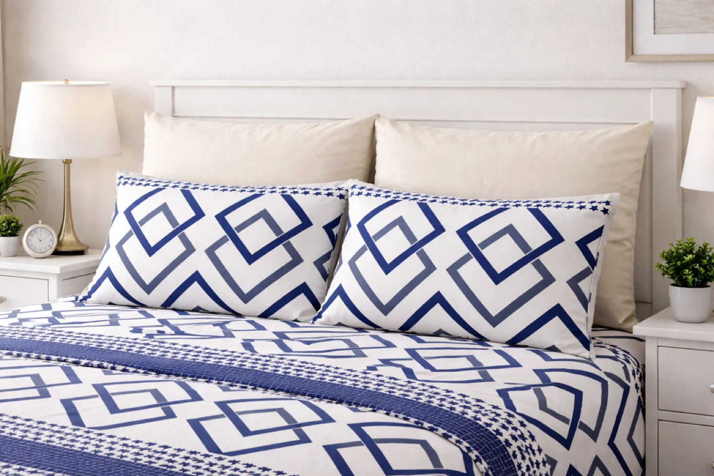 Brand New Blue Geometric Print Queen  Bed Sheet Set(6 piece) - photo 2