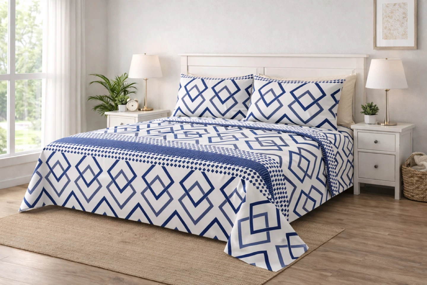 Brand New Blue Geometric Print Queen  Bed Sheet Set(6 piece) - photo 3