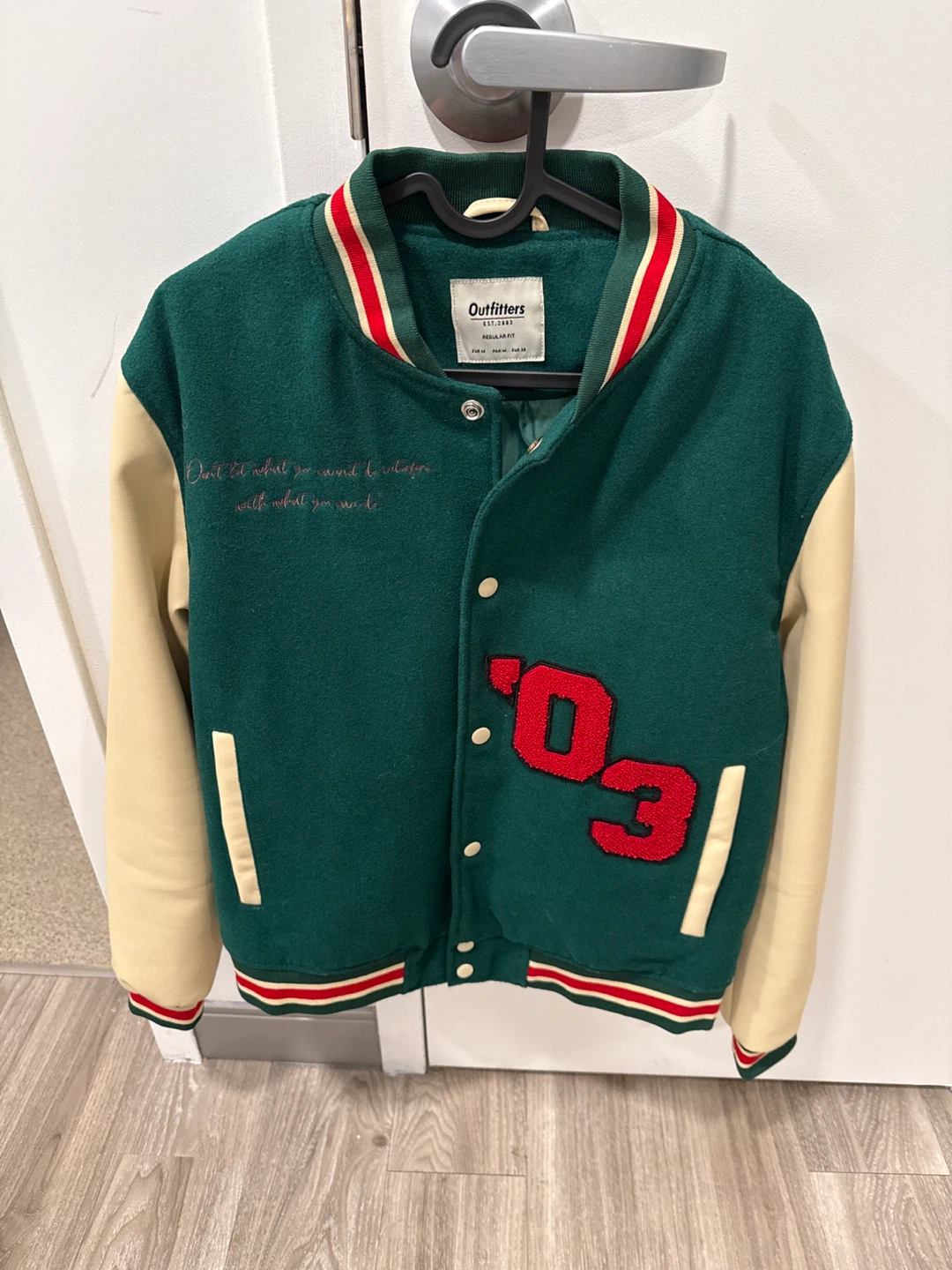 UO Varsity Bomber Jacket Green/Cream
