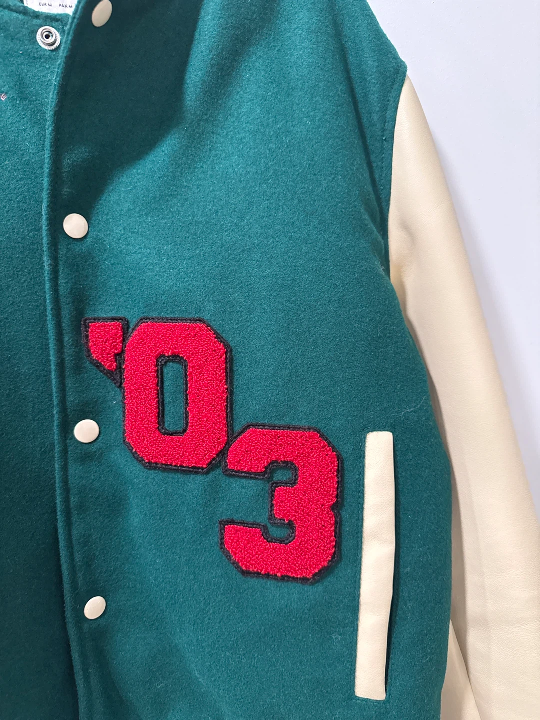 UO Varsity Bomber Jacket Green/Cream - photo 2