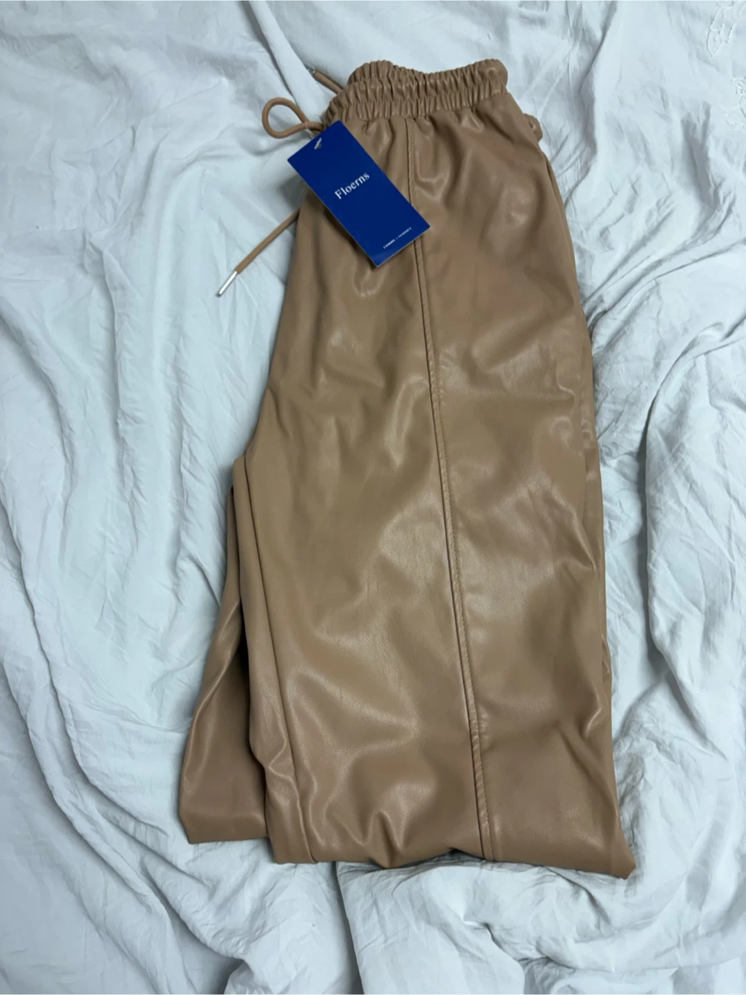 Floema Faux Leather Joggers - Tan - Size S - photo 2