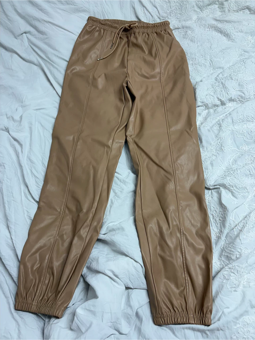 Floema Faux Leather Joggers - Tan - Size S - photo 3