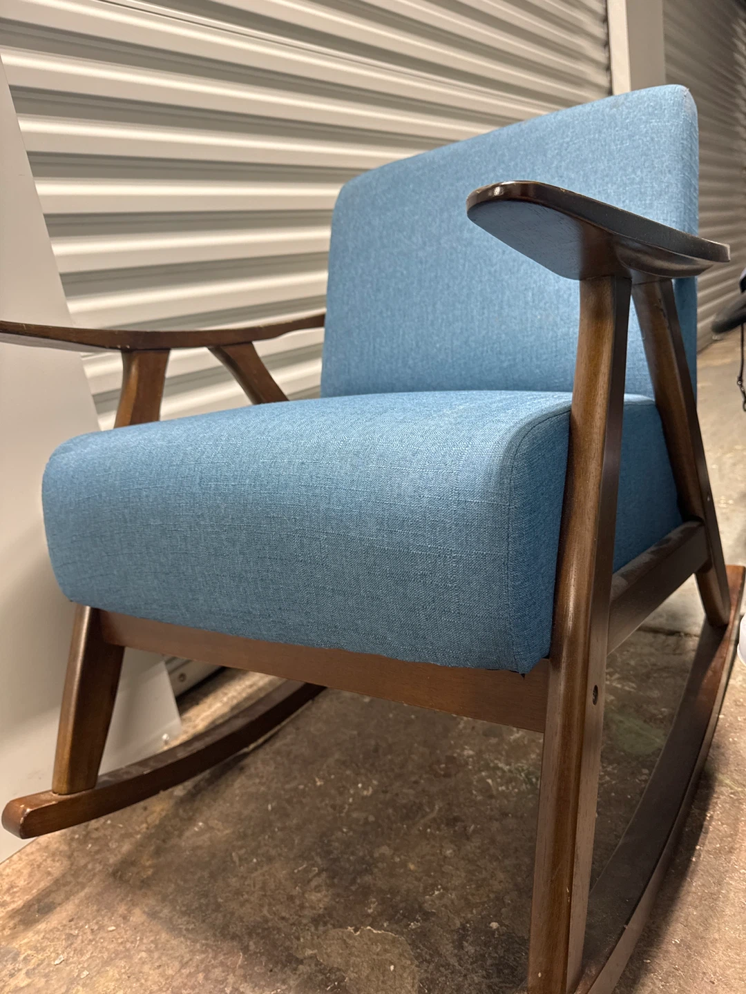Blue Upholstered Rocking Chair with Wooden Frame - photo 2