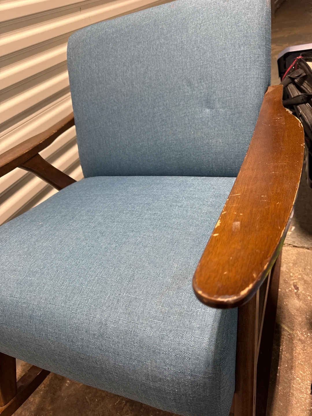 Blue Upholstered Rocking Chair with Wooden Frame - photo 3