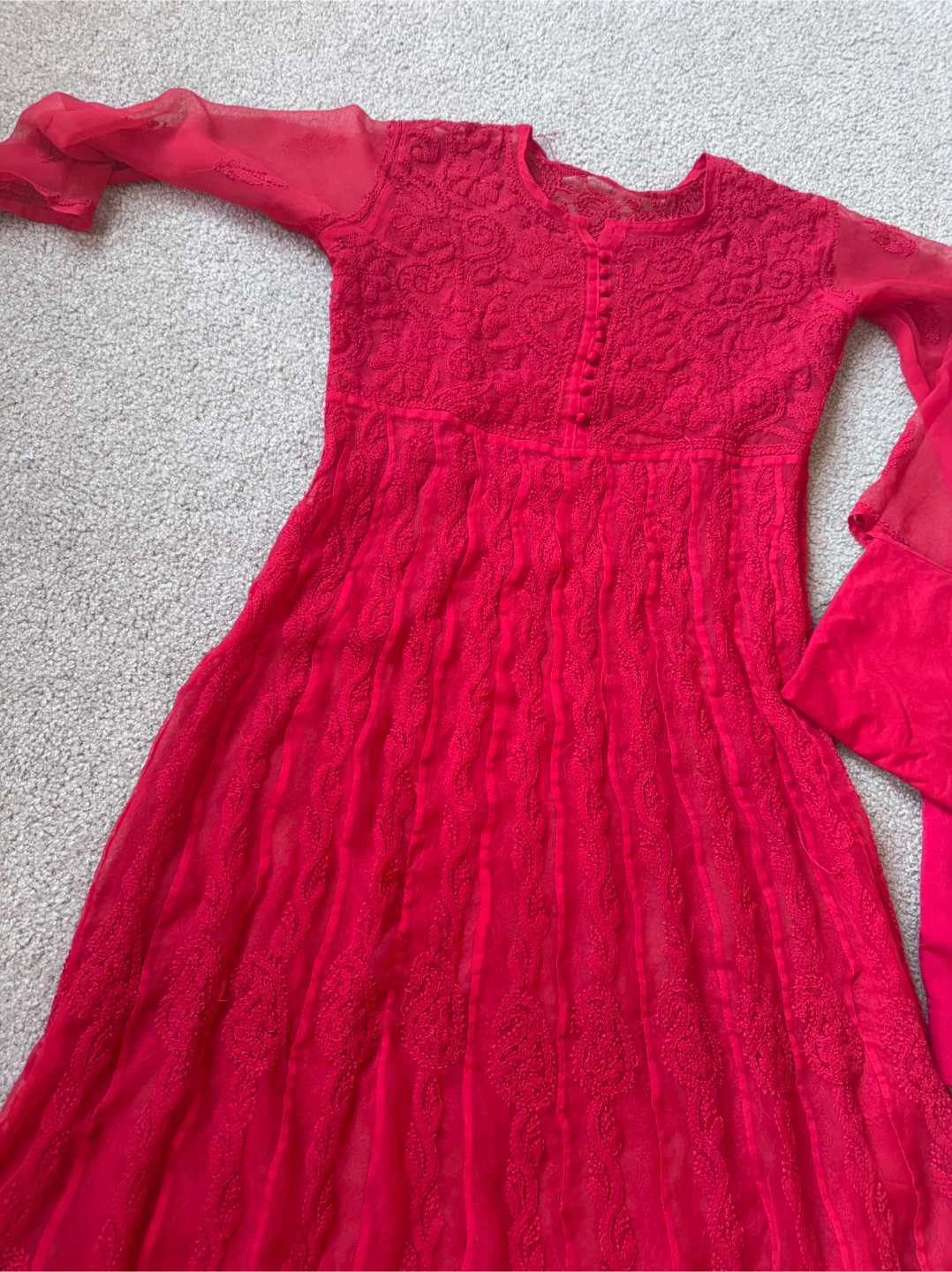 Red Embroidered Anarkali Dress
