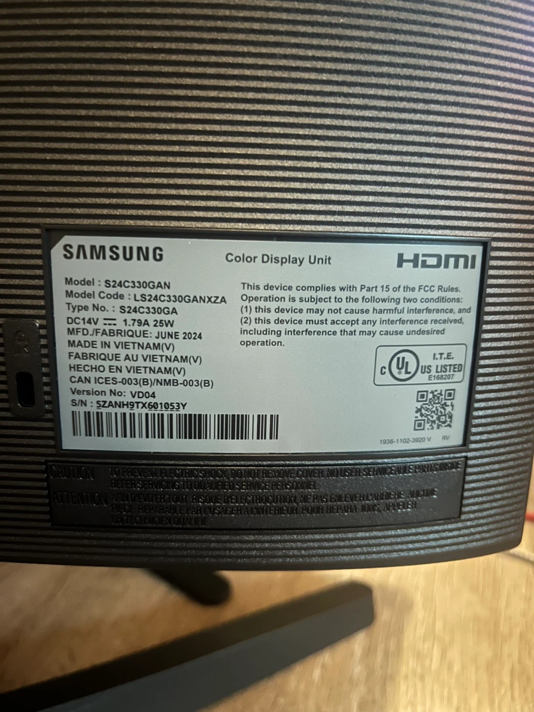 Samsung S24C330GAN Color Display Unit - photo 3