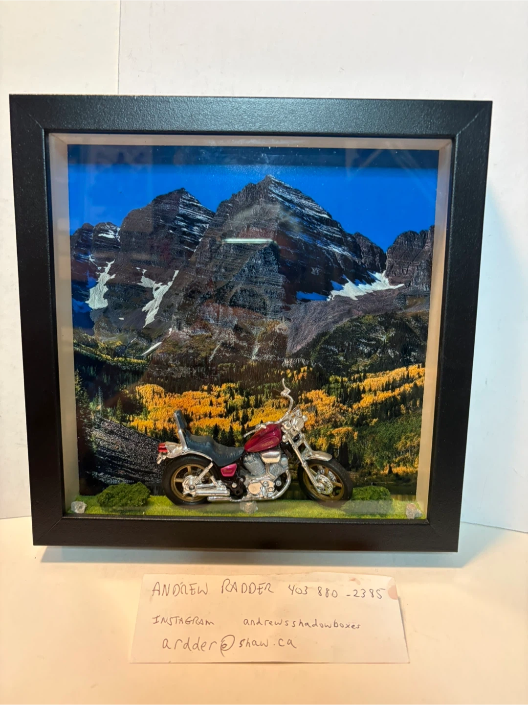 Yamaha Motorcycle Diorama in Shadow Box