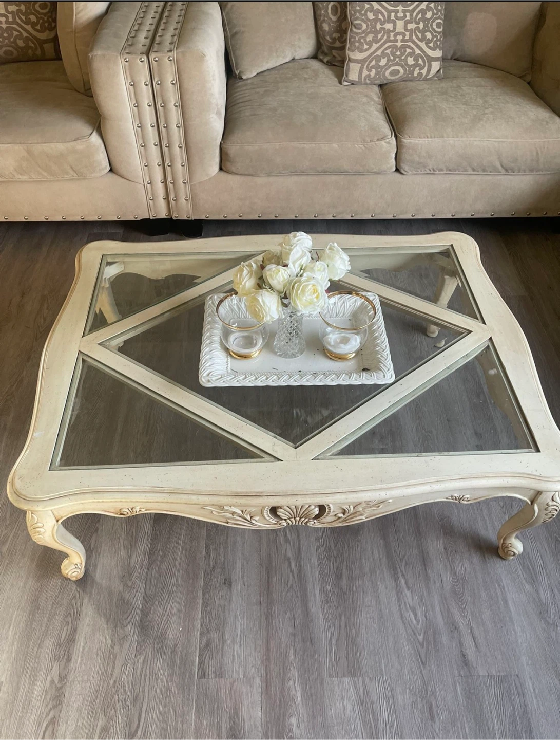 Vintage Ornate Coffee Table with Glass Top - photo 2