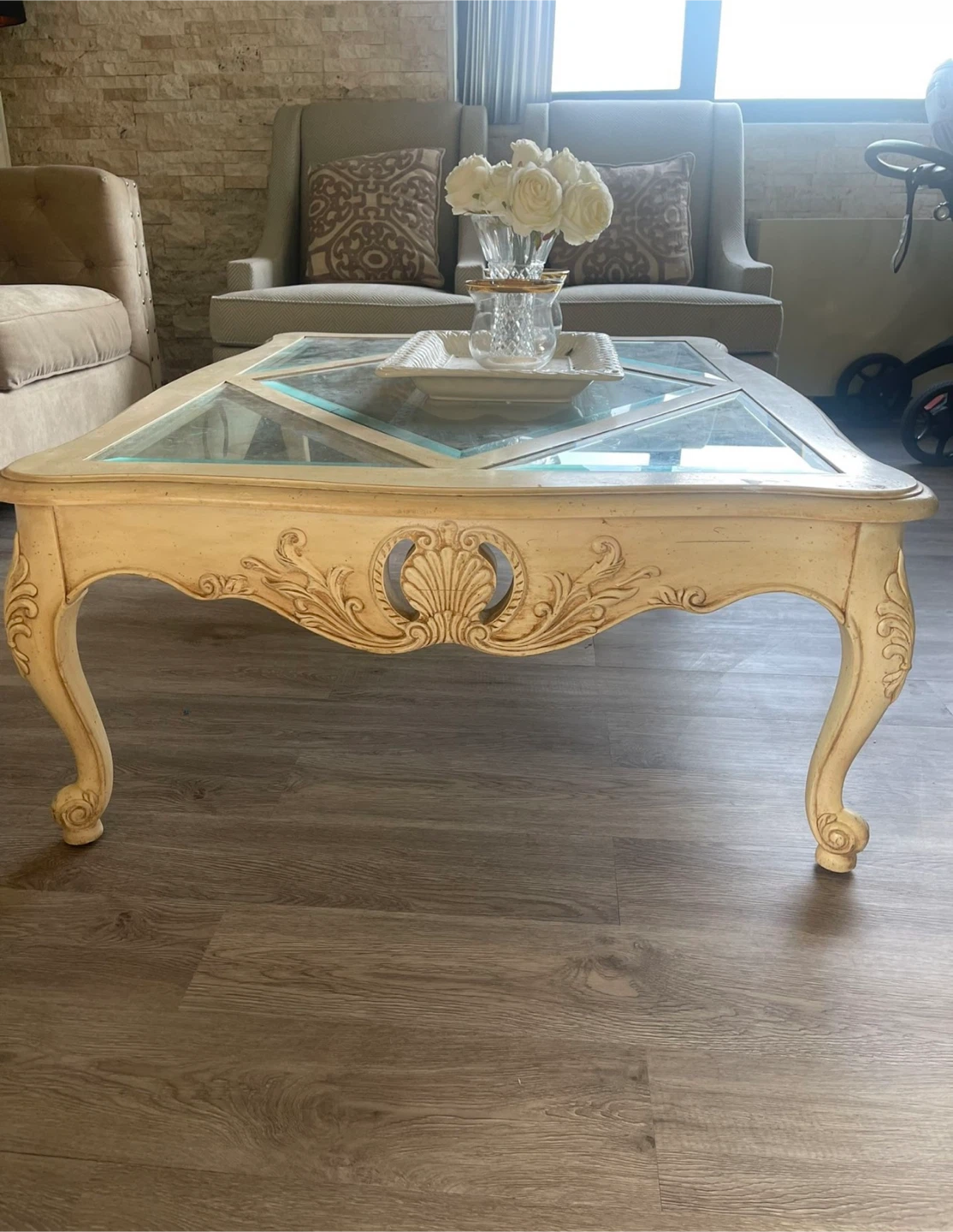 Vintage Ornate Coffee Table with Glass Top - photo 4