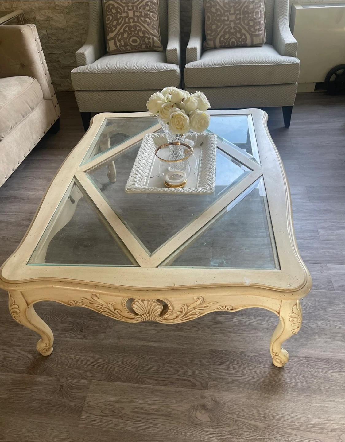 Vintage Ornate Coffee Table with Glass Top - photo 3