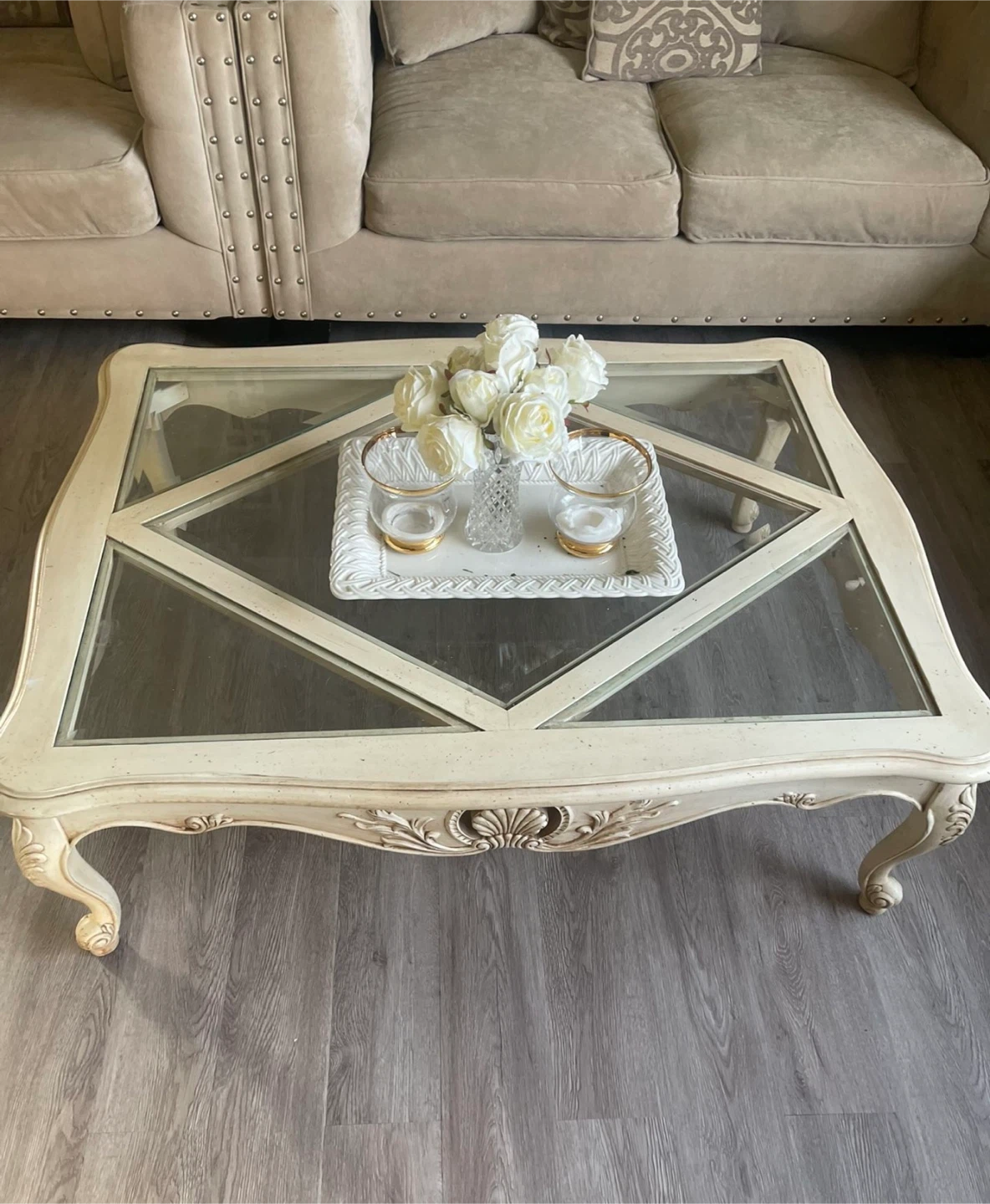 Vintage Ornate Coffee Table with Glass Top