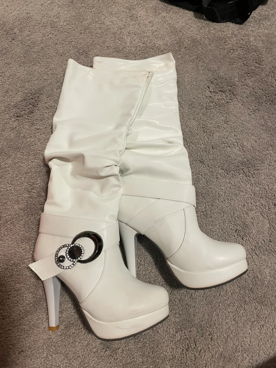 White Knee-High Platform Boots with Embellishments