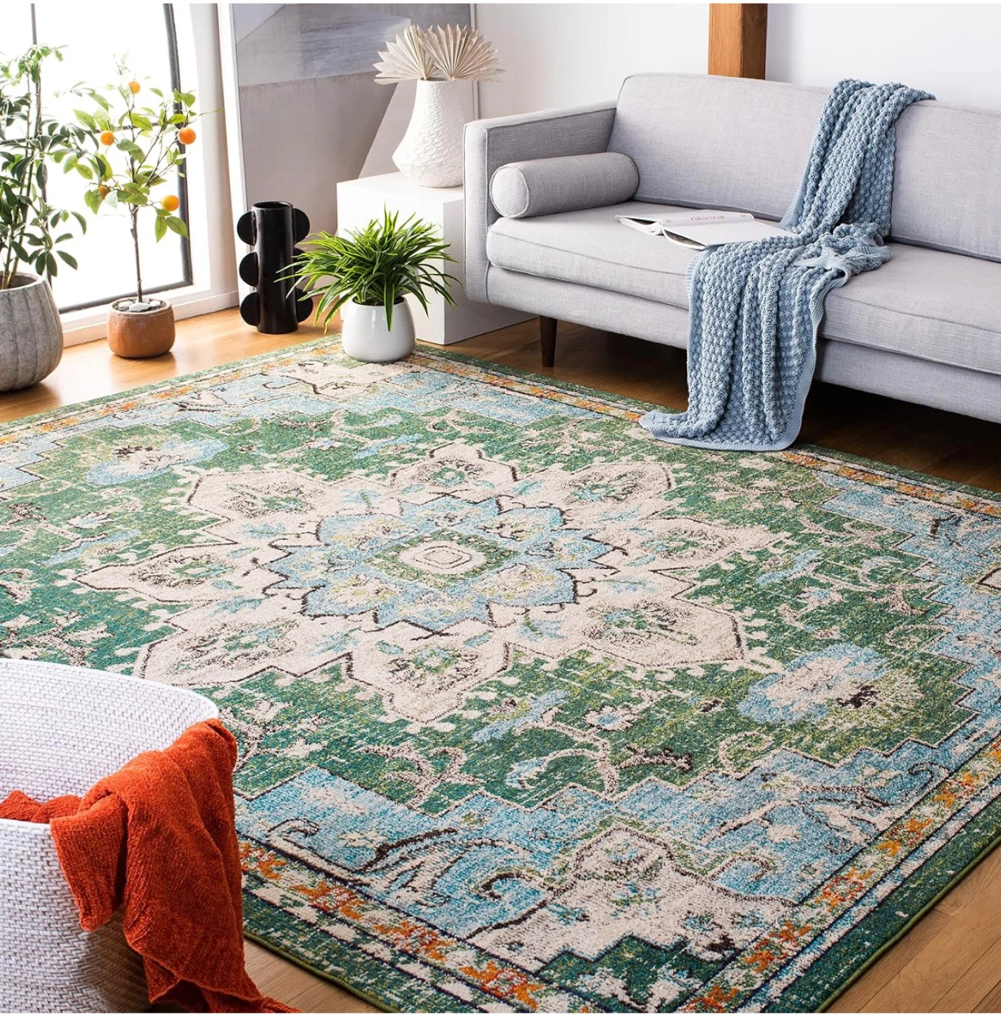 Green and Blue Medallion Area Rug