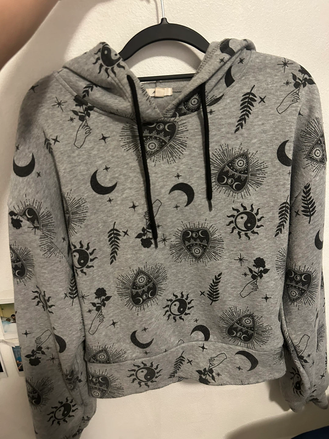 Grey Cropped Hoodie with Celestial Print