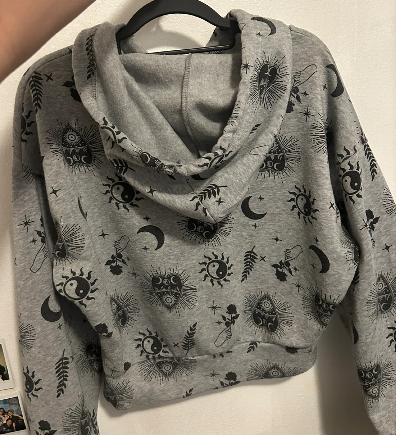 Grey Cropped Hoodie with Celestial Print - photo 4