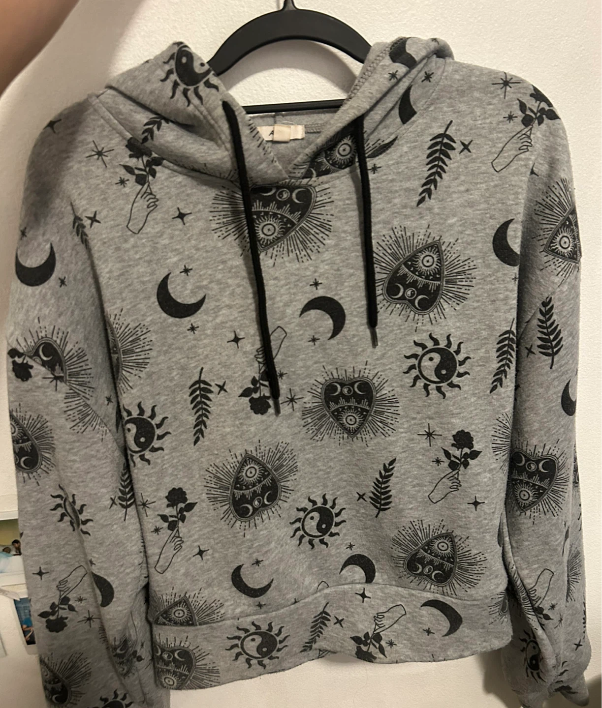 Grey Cropped Hoodie with Celestial Print - photo 2