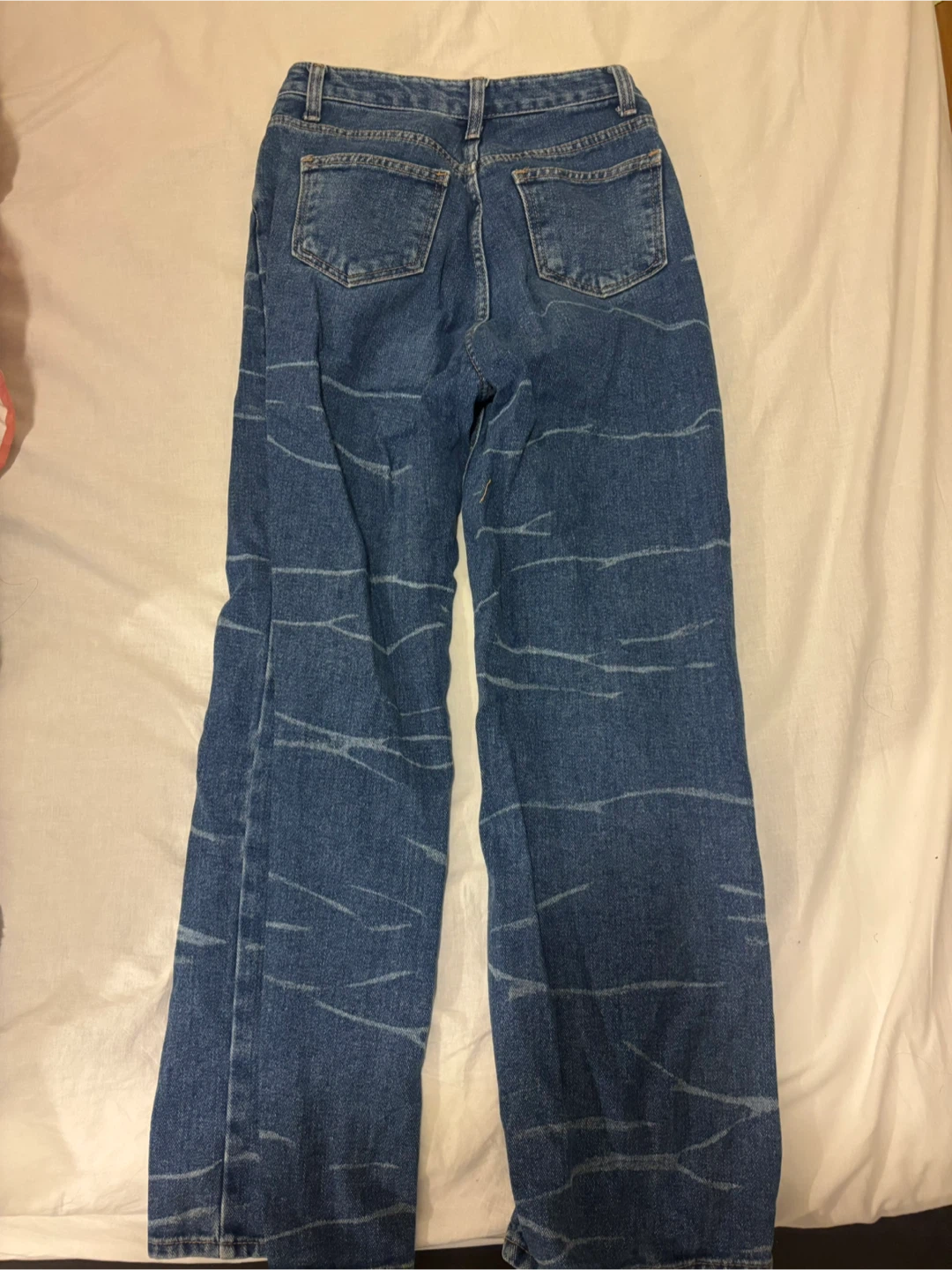 Blue Denim Jeans with Abstract Pattern - photo 2