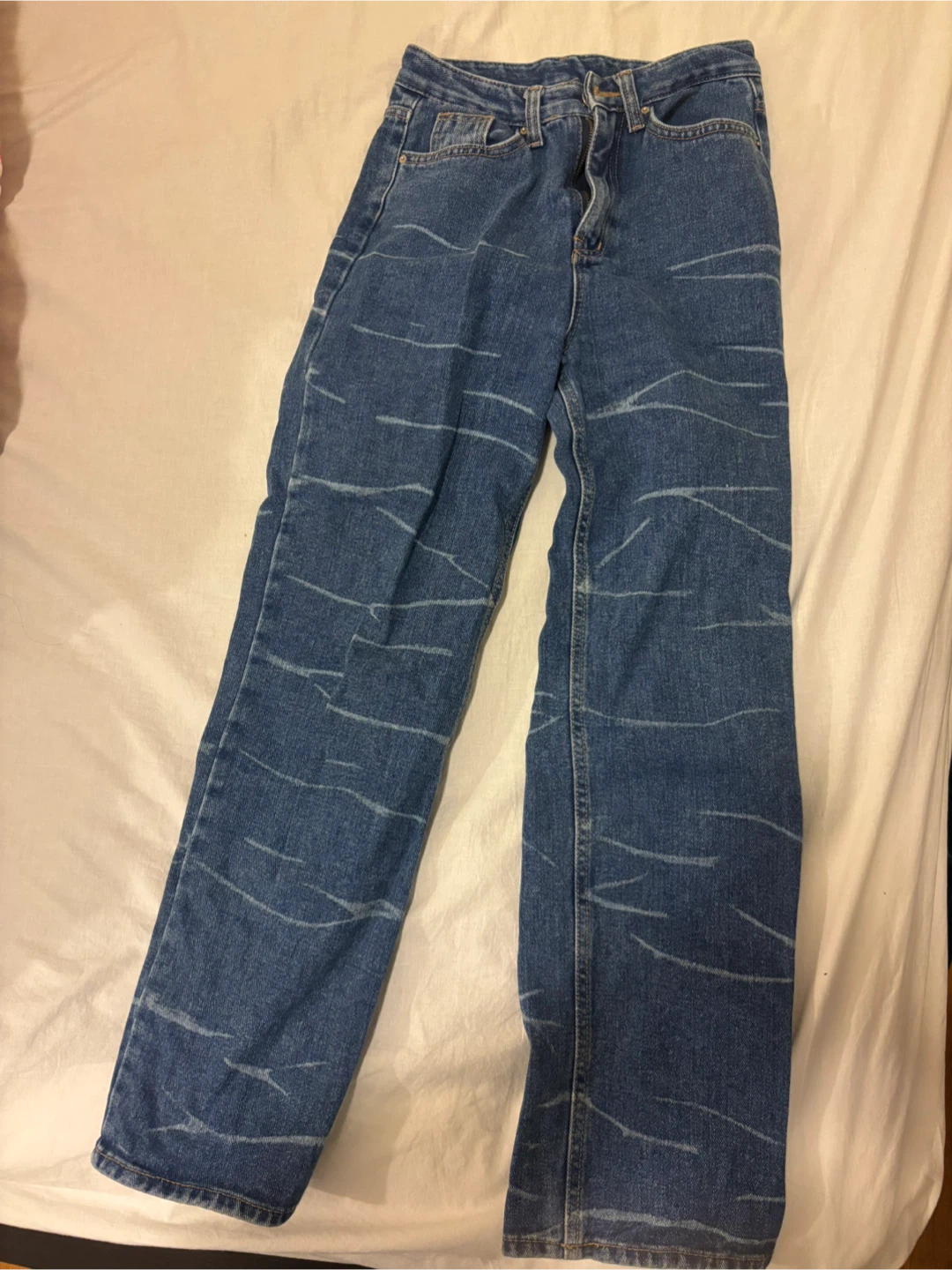 Blue Denim Jeans with Abstract Pattern