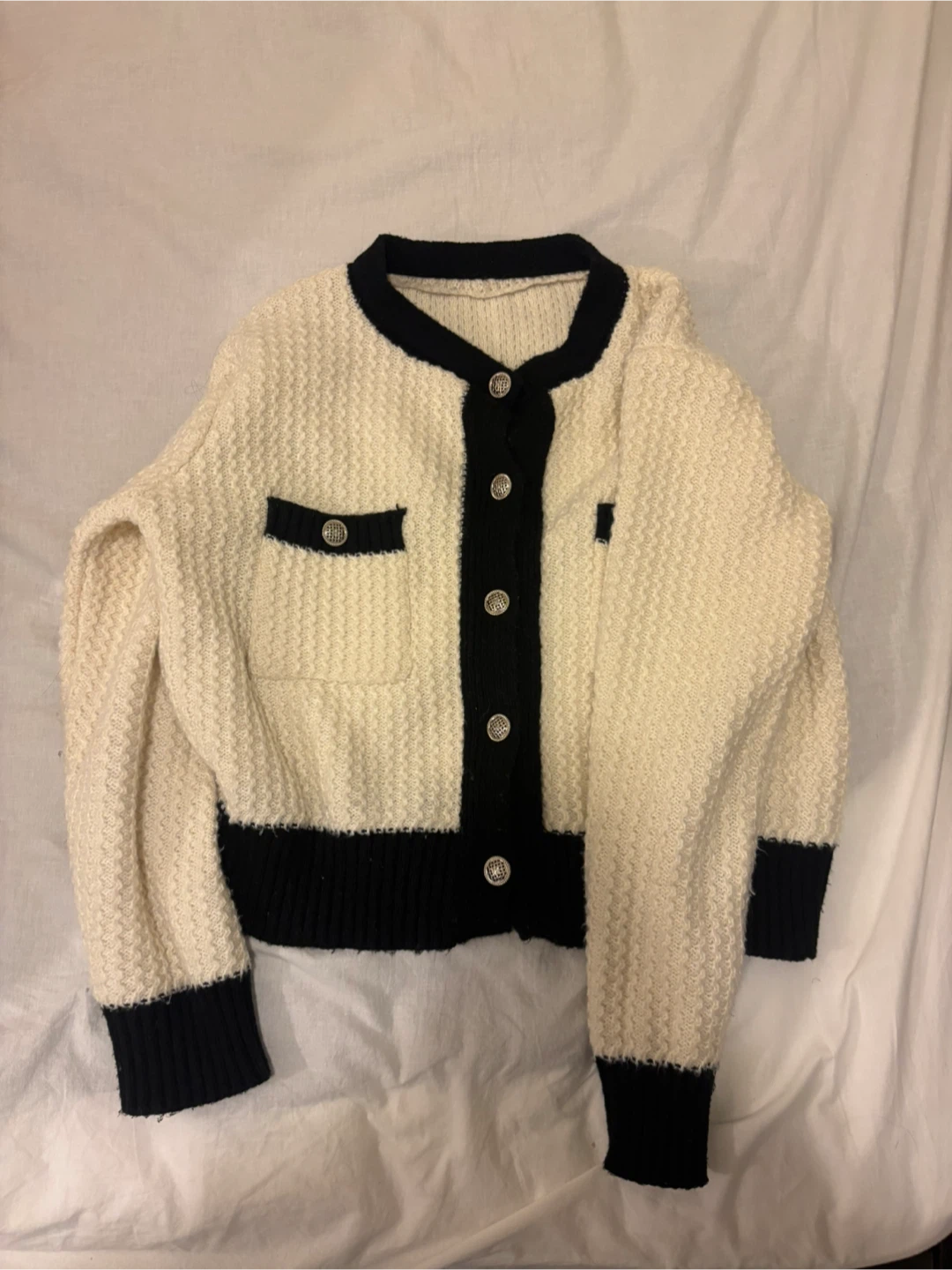 Cream and Black Button-Up Cardigan - photo 2