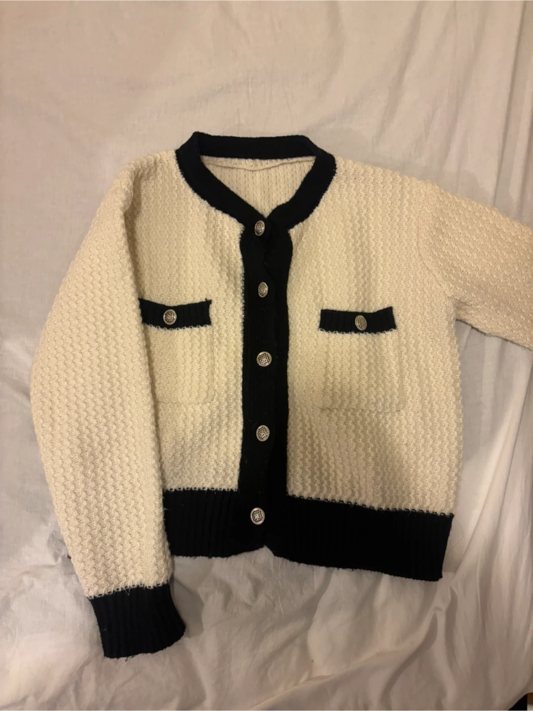 Cream and Black Button-Up Cardigan