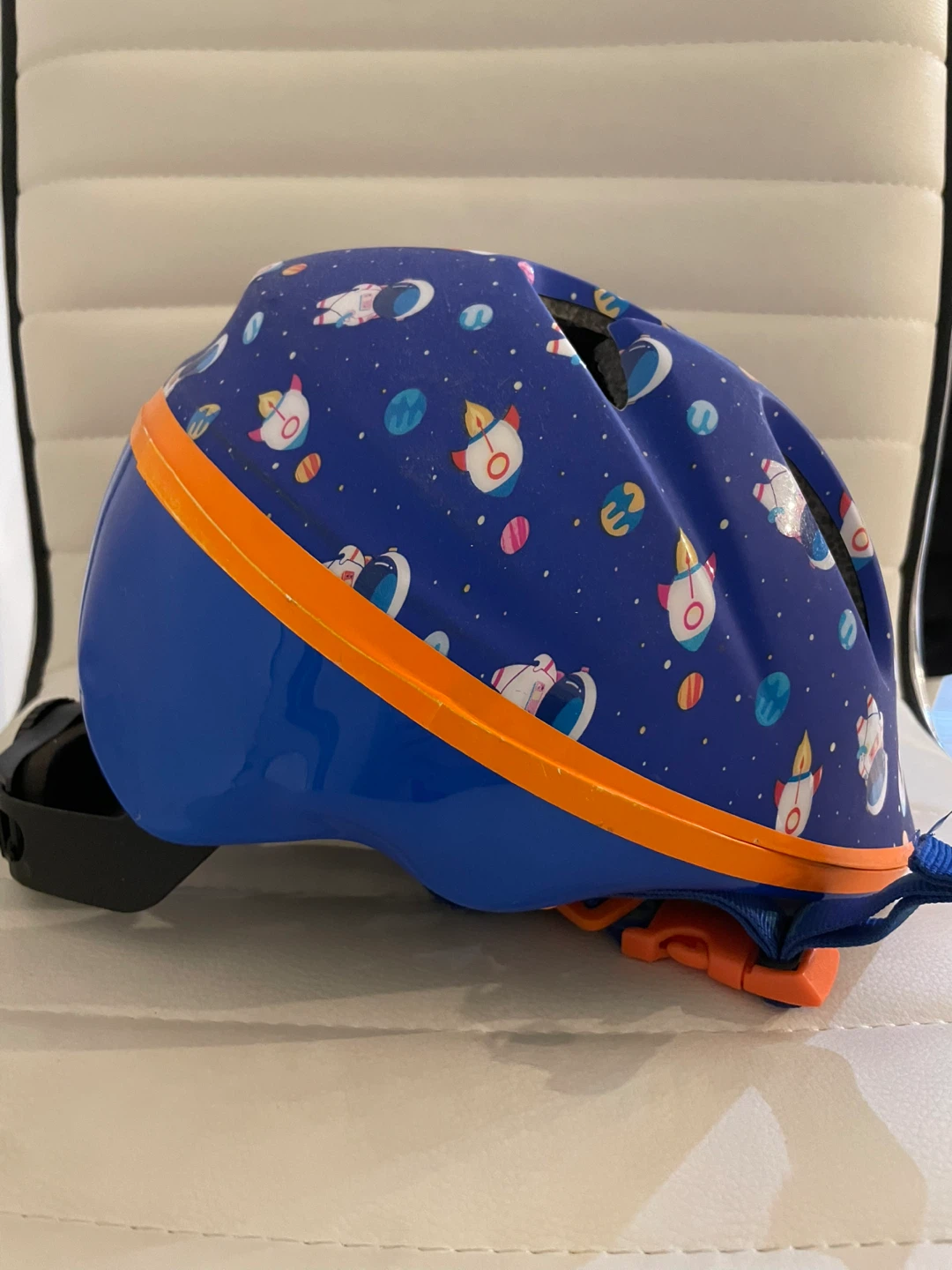 Kids Blue Rocket & Planet Bicycle Helmet