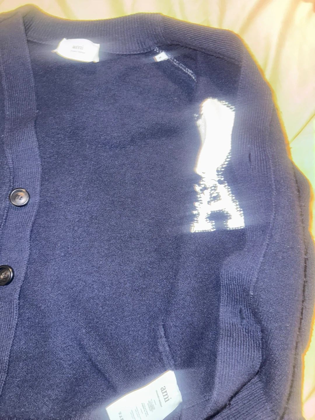 AMI Paris Navy Blue Wool Cardigan with Heart Logo - photo 3