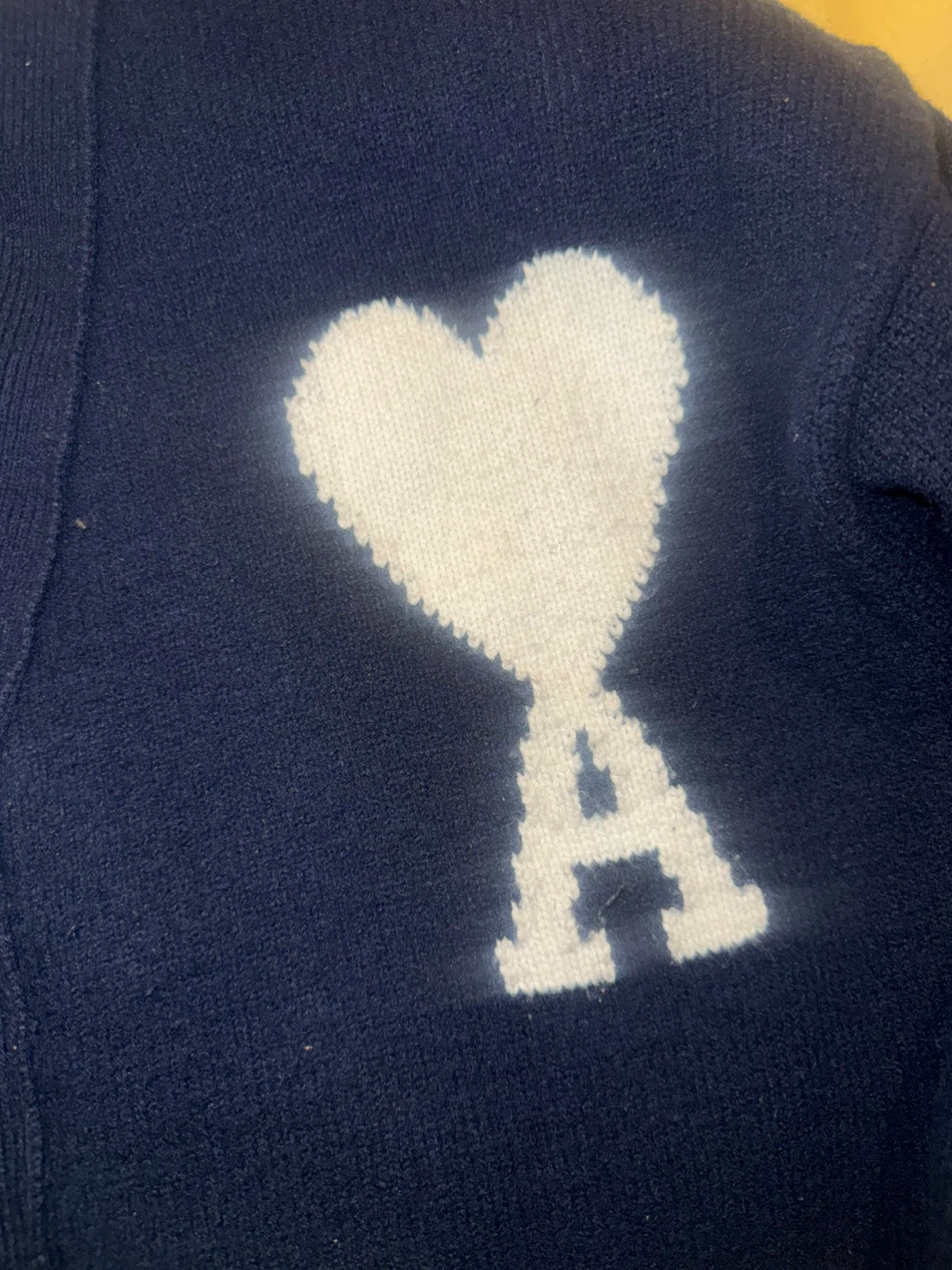 AMI Paris Navy Blue Wool Cardigan with Heart Logo - photo 2
