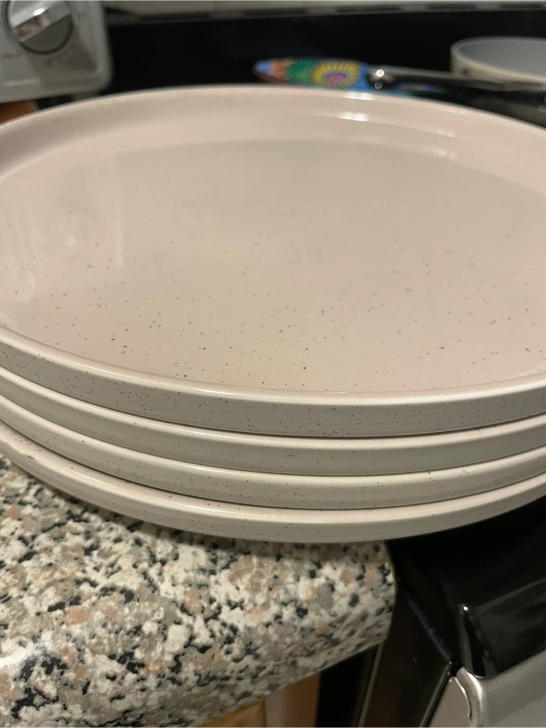 Set of speckled ceramic dinner plates + bowls - photo 2