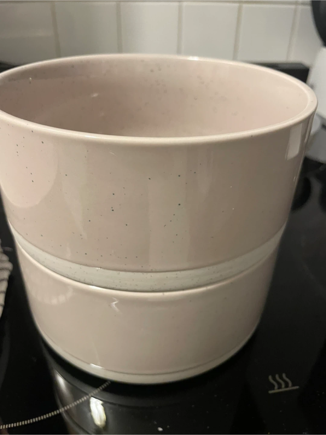 Set of speckled ceramic dinner plates + bowls - photo 3