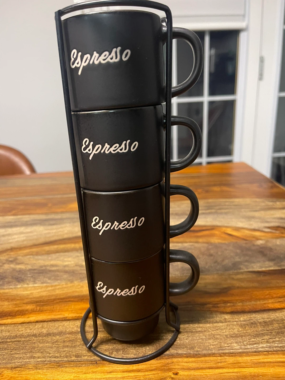 Set of 4 Black Espresso Cups with Stand