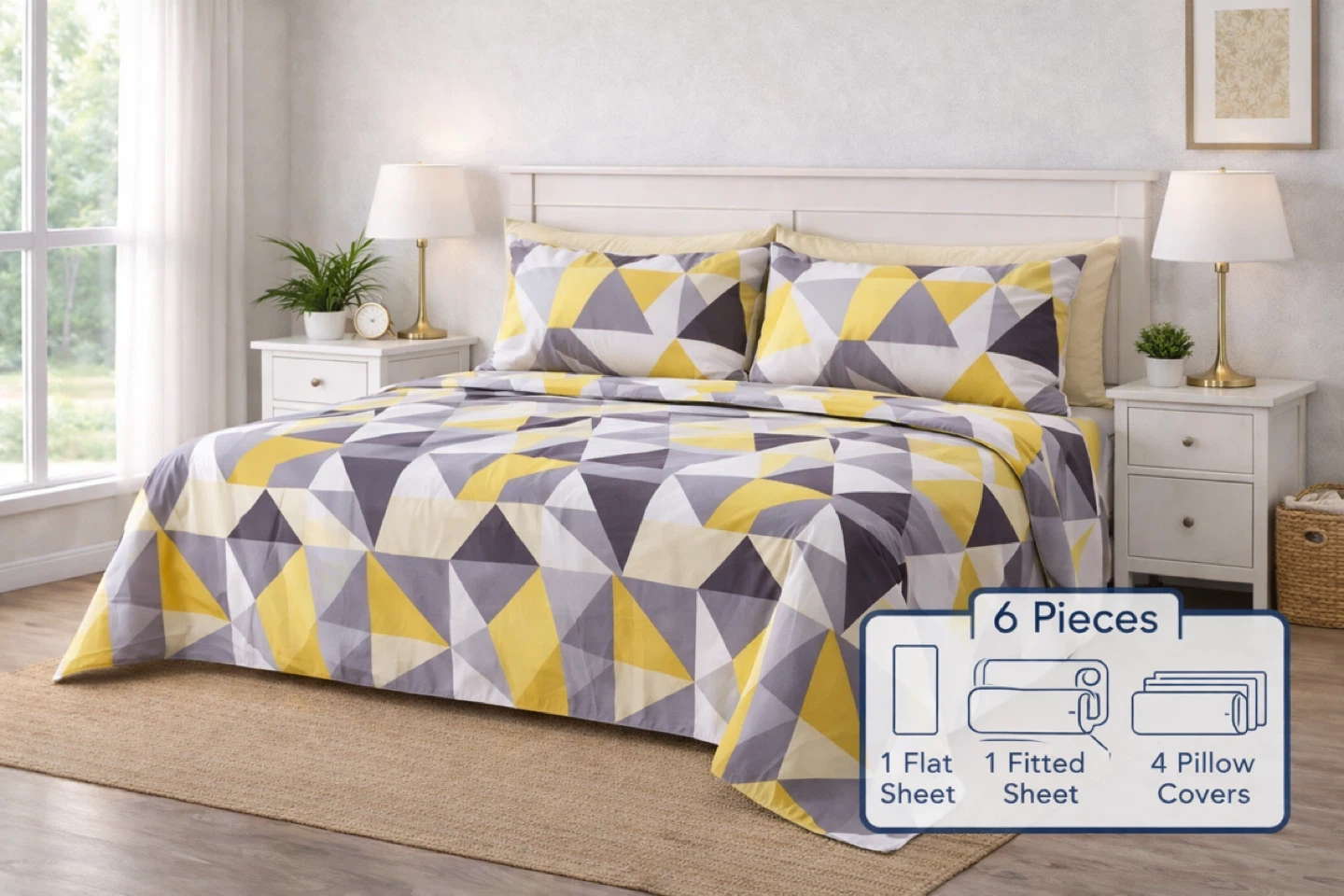 Brand New Queen 6 Piece Bedsheet Set - Geometric Pattern - photo 2