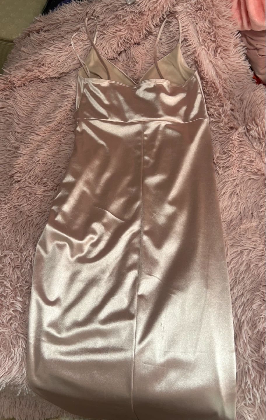 Satin Ruched Dress with Rhinestone Slit - photo 2