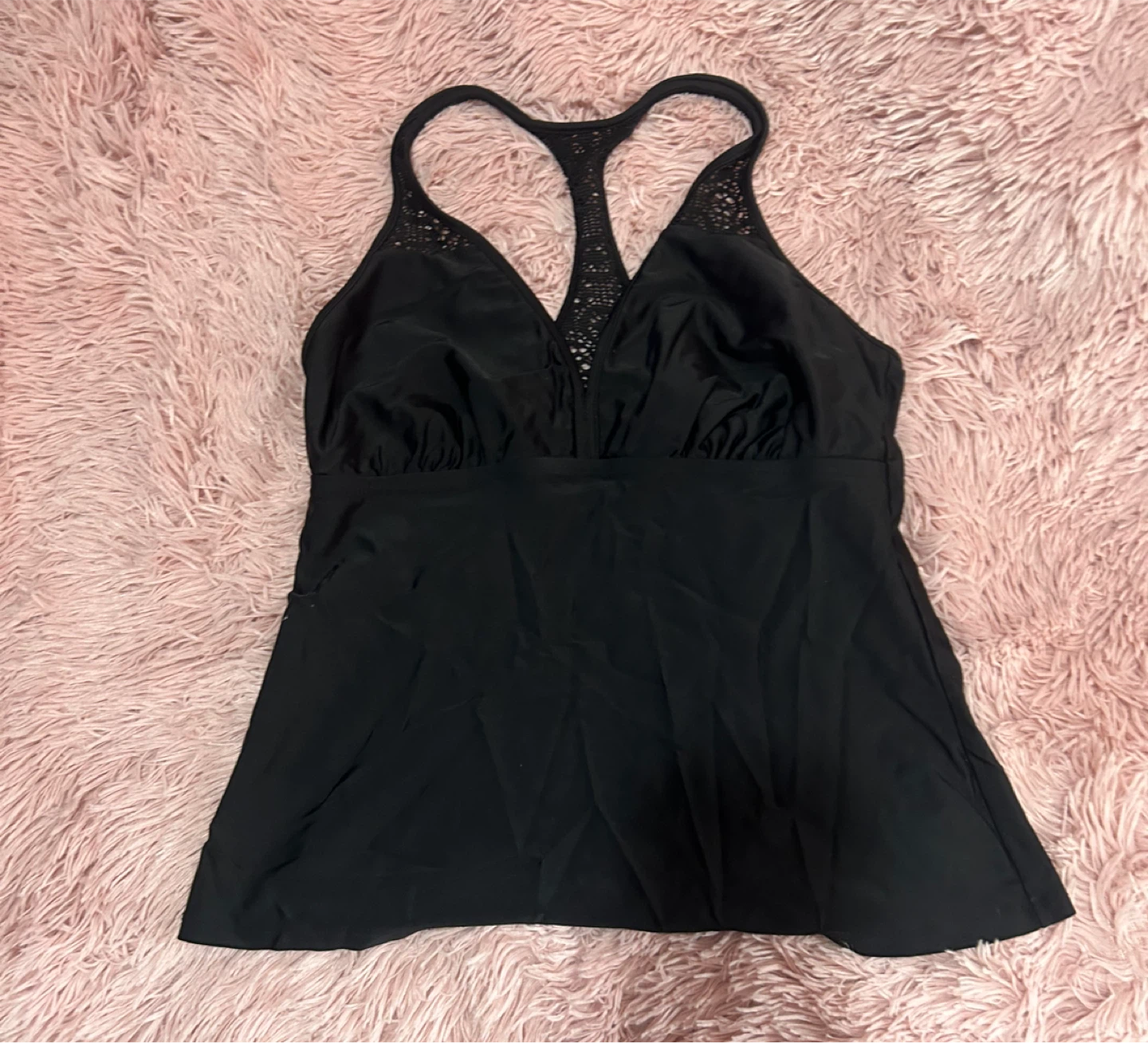 Black Tankini Top with Lace Detail