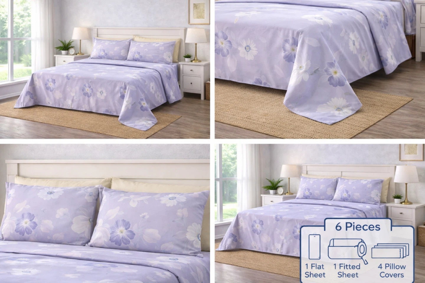 Brand New 6 Piece Queen Size Bedsheet Set with 4 Pillow Covers - photo 3