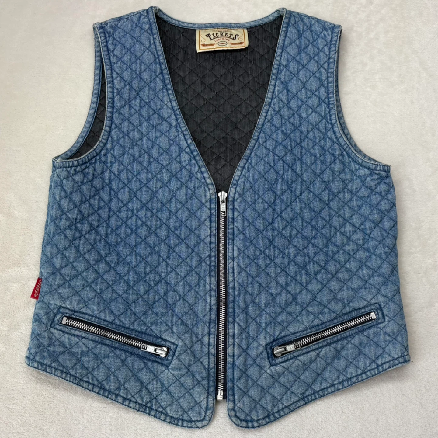 Tickets Vintage Quilted Denim Vest Blue Acid Wash Womens Size S - photo 2