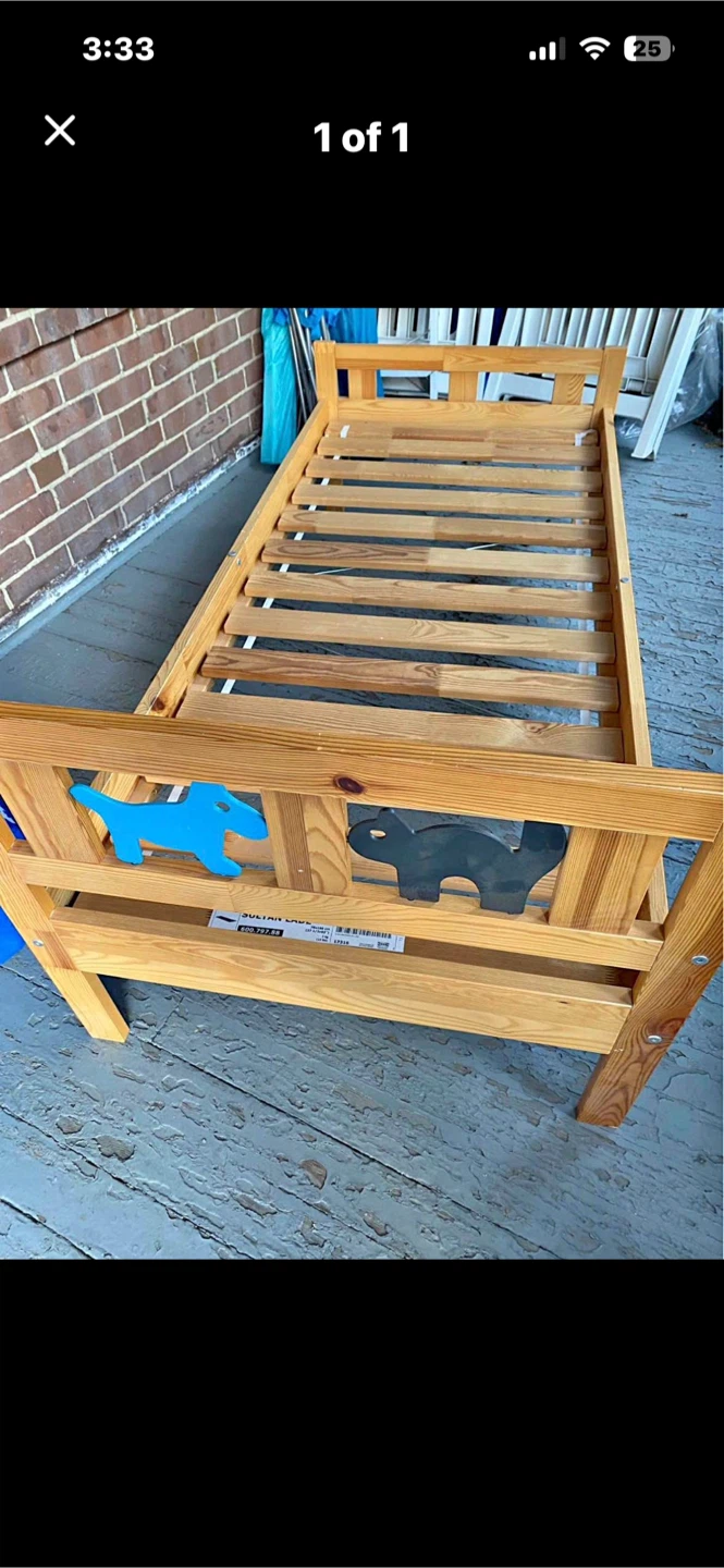IKEA Wood Toddler Bed Frame with Dinosaur Accents
